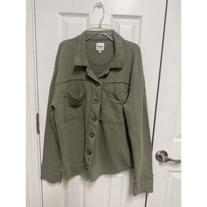 Kensie Jeans Olive Utility Shacket Womens L 100% Cotton Oversized Layer Top